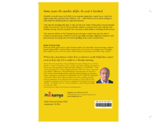 Back cover of Indian Pharma Outlook 2026 with the tagline "Some years the market drifts. In 2026 it lurched.", book summary, author bio of Pranav Kumar, Praakamya logo and ISBN
